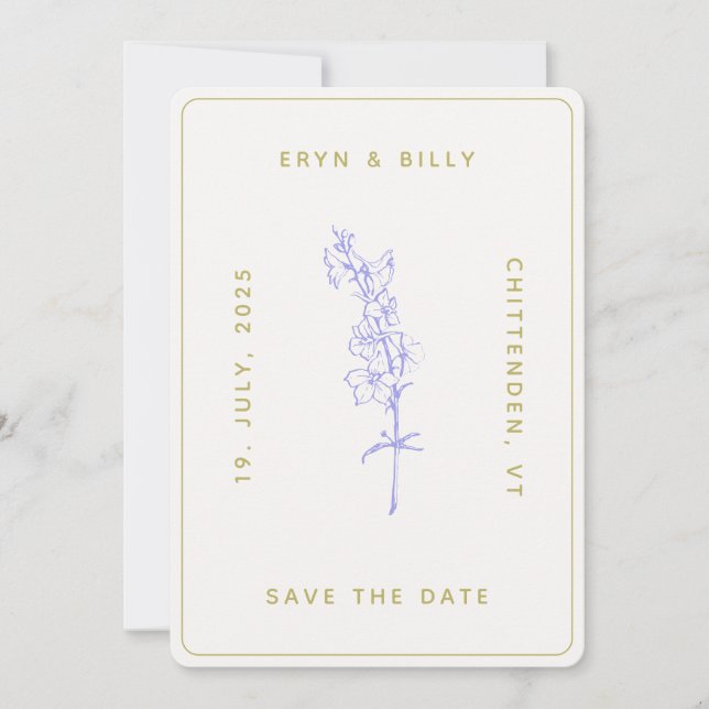 Save The Date Lavender Larkspur Floral Enregistrer la date (Devant)