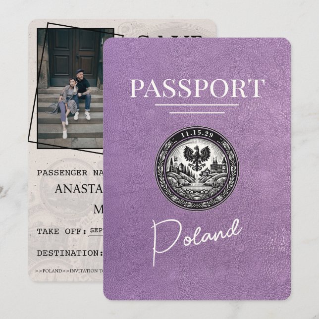 Save The Date Lavender Purple Pologne Passeport Enregistrer La D (Devant / Derrière)