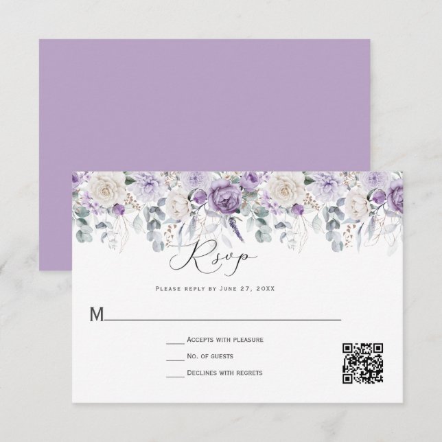 Save The Date Lavender White Peonies Rose Floral (Devant / Derrière)