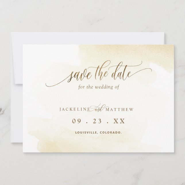 Save The Date Laver et calligraphie jaune or Mariage minimal (Devant)