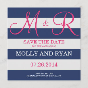 Save The Date Le bleu marine et le monogramme rose font gagner