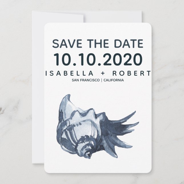 Save The Date Le coquillage bleu | Mariage Enregistrer la date (Devant)