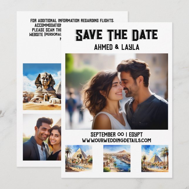Save The Date Le mariage du Caire 3 photos de l'aquarelle attrac (Devant / Derrière)
