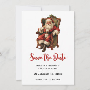 Save The Date Le Père Noël rétro assis en chaise Noël