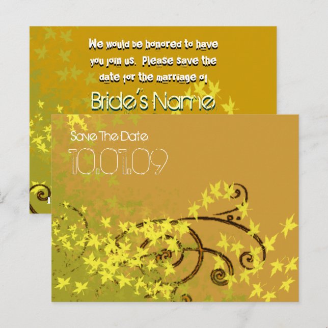 Save the Date- Leaf Swirls Announcement Postcard (Front/Back)