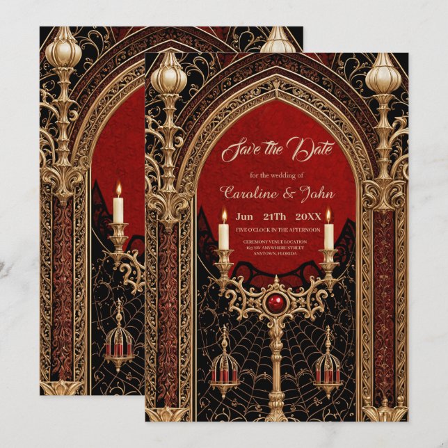 Save The Date L'élégance sombre du style gothique. (Devant / Derrière)