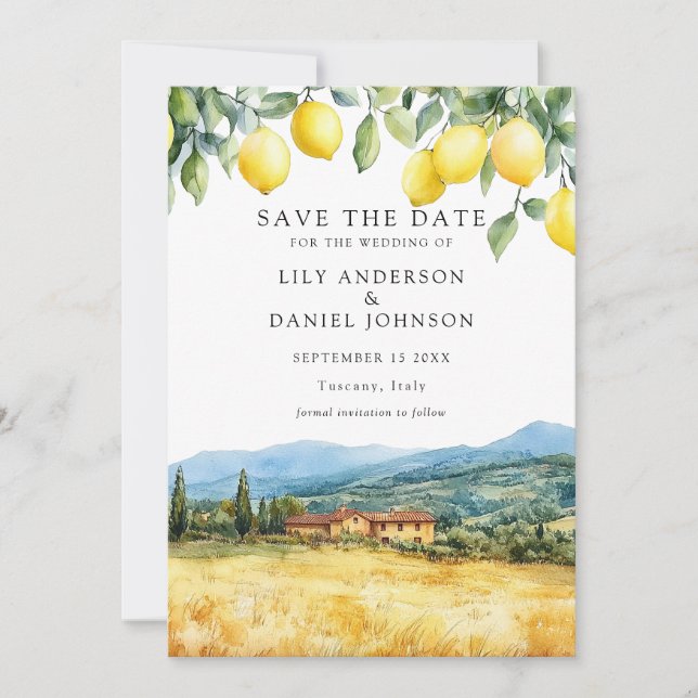 Save The Date Lemons Tuscan Scene Italian Wedding (Devant)