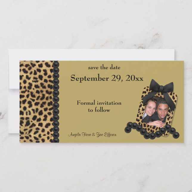 Save The Date Leopard Or Et Perles Noires Économisent La Date (Devant)