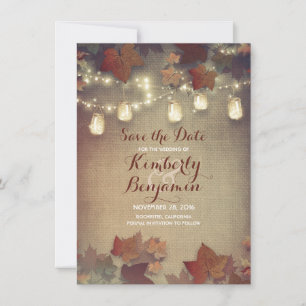 Save The Date Les feuilles d'automne et les jarres rustiques de