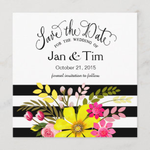 Save The Date Les fleurs rayées blanches noires sauvent le jaune