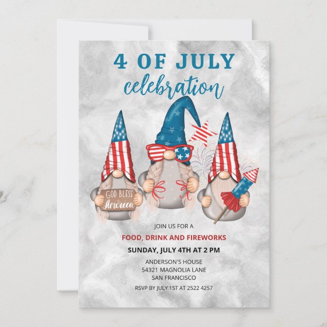 Save The Date Les Gnomes américains patriotiques 4 juillet les i (Devant)