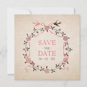 Save The Date Les hirondelles vintages de fleurs de cerisier