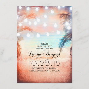 Save The Date Les lumières de plage et de ficelle de coucher du