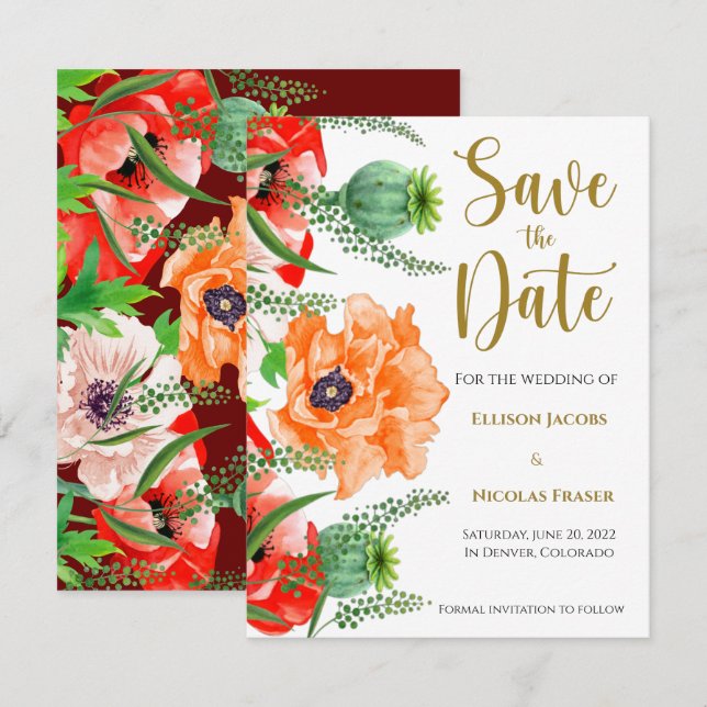 Save The Date Les pavots sauvegardent la date (Devant / Derrière)