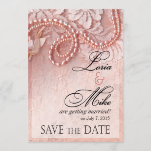 Save The Date Les perles et la dentelle sauvent le rose de