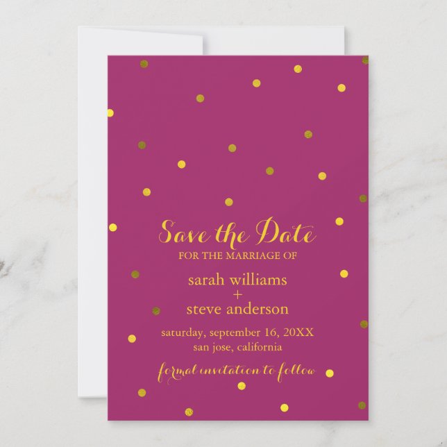 Save The Date Les pointes Faux Gold Fuchsia tendance Enregistrer (Devant)