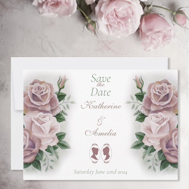 Save The Date Lesbiennes Mariées Regency Rose Roses (Créateur téléchargé)