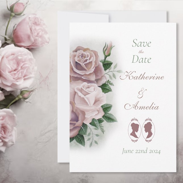 Save The Date Lesbiennes Mariées Regency Rose Roses (Créateur téléchargé)