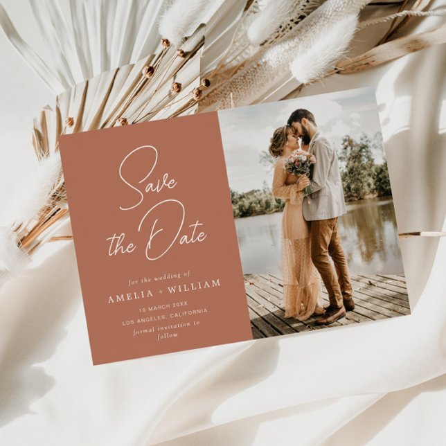 Save The Date lettrage tendance mariage en terre cuite Enregistr (Créateur téléchargé)