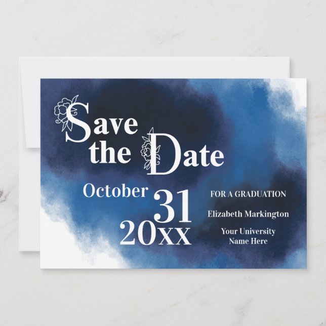 Save The Date LETTRE Fleur Moderne Bleu Simple (Devant)