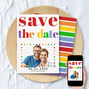 Save The Date Lettres colorées, points et rayures rouge photo ga