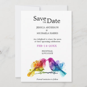 Save The Date LGBTQ+ avec code QR Rainbow Lovebirds