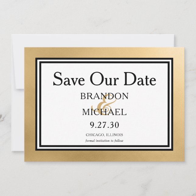Save The Date LGBTQ Gold Mariage Moderne Enregistrer La Date (Devant)