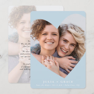 SAVE THE DATE lgbtq modern photo heart baby blue Invitation