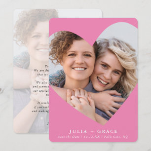 SAVE THE DATE lgbtq modern photo heart cute pink Invitation