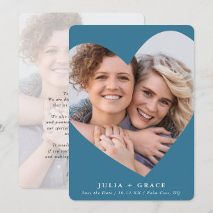 SAVE THE DATE lgbtq modern photo heart denim blue Invitation