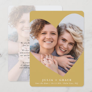 SAVE THE DATE lgbtq modern photo heart frame gold Invitation