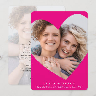 SAVE THE DATE lgbtq modern photo heart frame pink Invitation