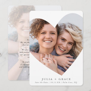 SAVE THE DATE lgbtq modern photo heart frame white Invitation
