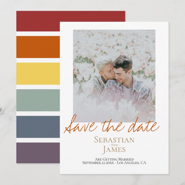 Save The Date LGBTQ Rainbow Personalized Photo (Front/Back)