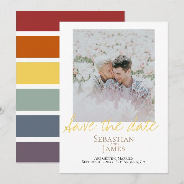 Save The Date LGBTQ Rainbow Personalized Photo (Front/Back)