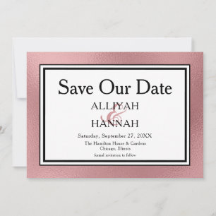 Save The Date LGBTQ Rose Gold Mariage moderne Enregistrer la dat