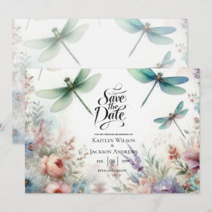 Save The Date Libellules et Florales Pastel Enregistrez la Date
