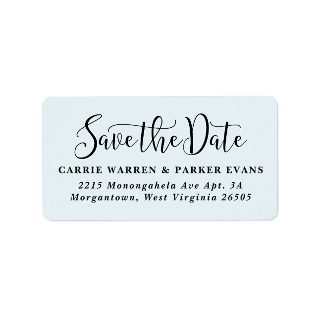 Save the date light blue elegant return address label (Front)