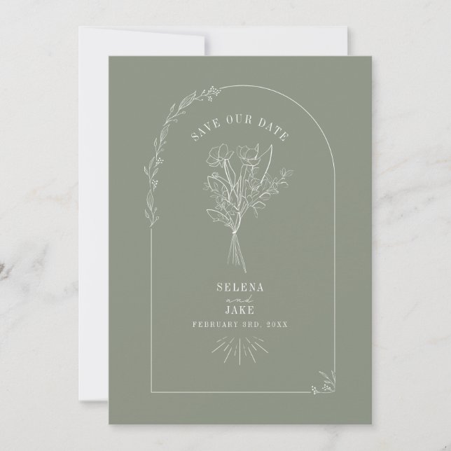 Save The Date Ligne Arc Bouquet Sage Green Enregistrer La Date (Devant)