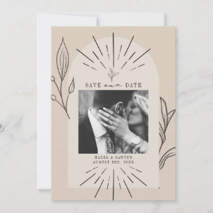 Save The Date Ligne Art Arc Script Desert Tan Photo Enregistrer