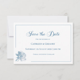 Save The Date Ligne artistique florale mariage bleu poussiéreux 