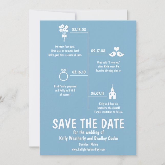 Save The Date Ligne de temps de relation bleue Mariage Enregistr (Devant)