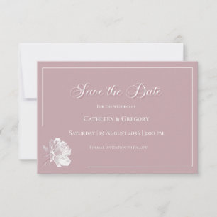 Save The Date Ligne Florale Art Rose Poussiéreuse Mariage Blanc