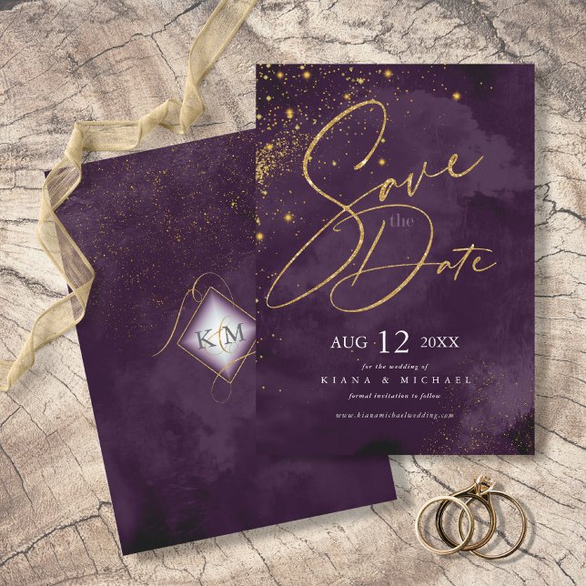 Save The Date Lignes fines Gold Abstrait Mariage Plum ID867 (Créateur téléchargé)