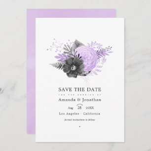 Save The Date Lilac et Charcoal Floral Mariage Photo