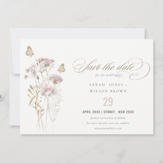 Save The Date Lilac Fleur sauvage Fern Botanique Aquarelle Maria (Devant)