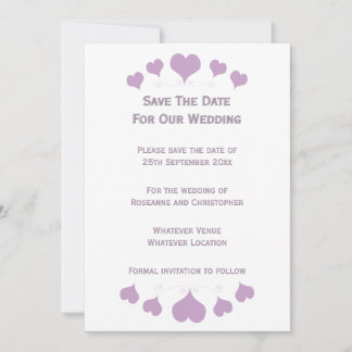Save The Date Lilac Hearts Design Wedding
