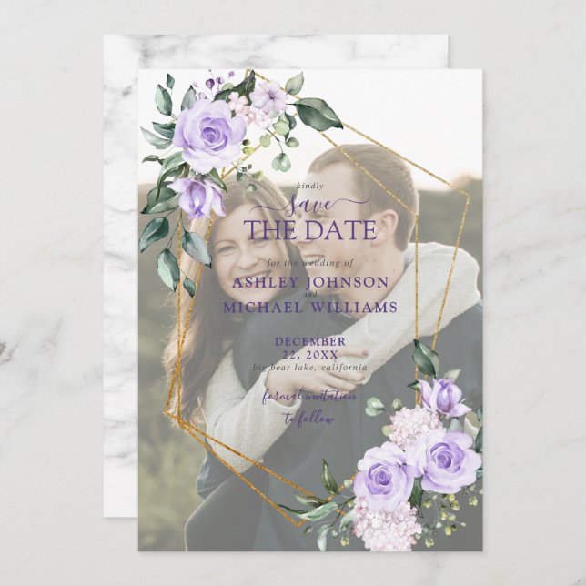 Save The Date Lilac Lavender Vellum Overlay Photo Enregistrer la (Devant / Derrière)