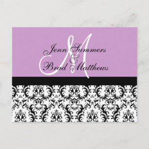 Save the Date Lilac Monogram Damask Card