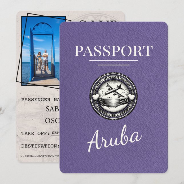 Save The Date Lilac Purple Aruba Passeport Enregistrer La Date (Devant / Derrière)